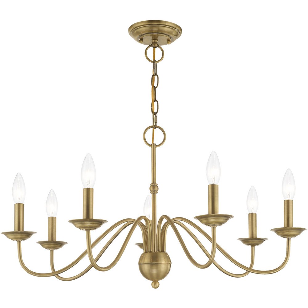 Antiqued Brass Seven Light Metal Dimmable Chandelier With Shades HomeRoots