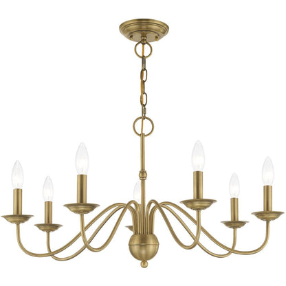 Antiqued Brass Seven Light Metal Dimmable Chandelier With Shades HomeRoots