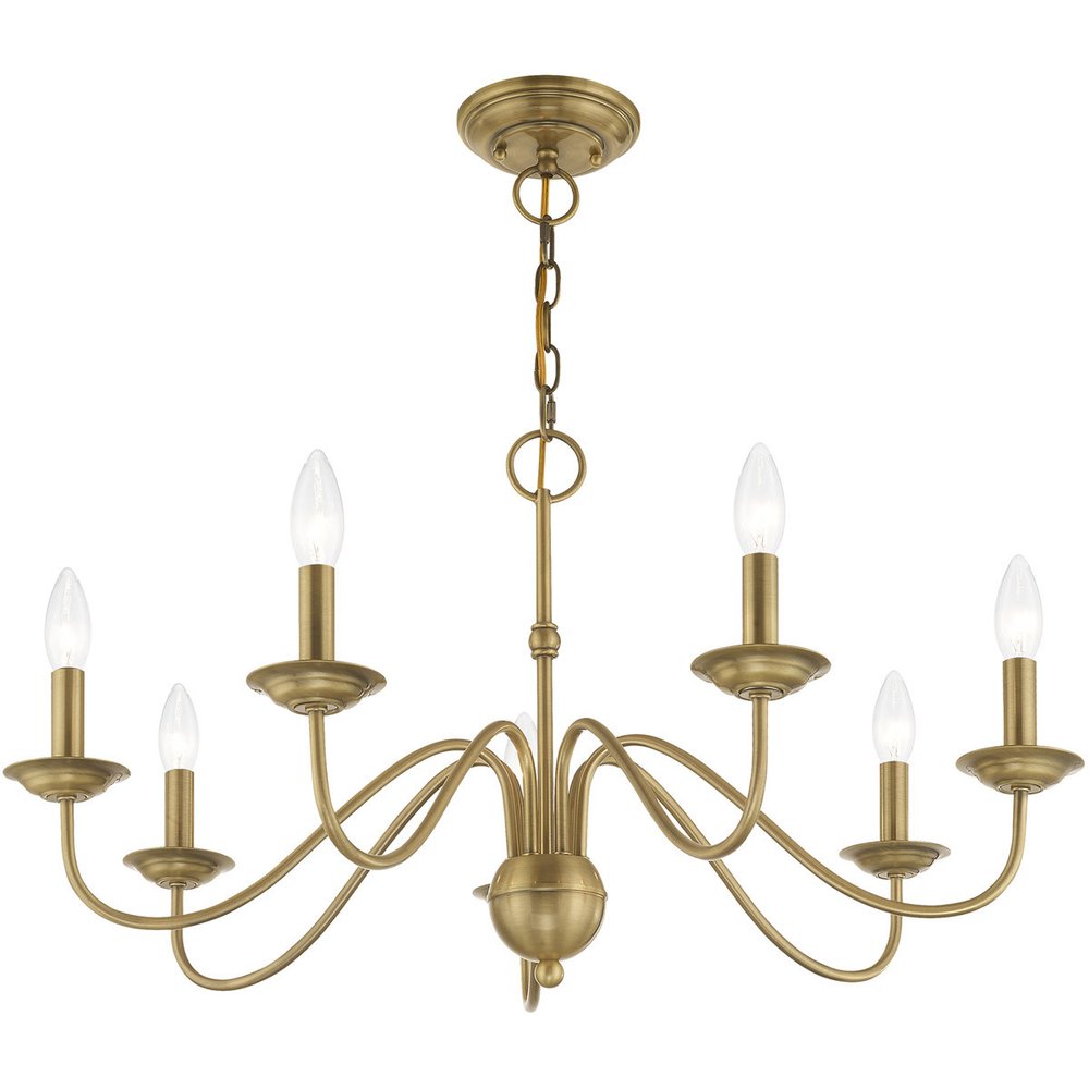 Antiqued Brass Seven Light Metal Dimmable Chandelier With Shades HomeRoots
