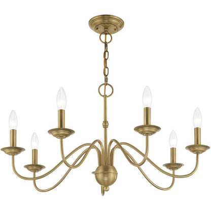 Antiqued Brass Seven Light Metal Dimmable Chandelier With Shades HomeRoots