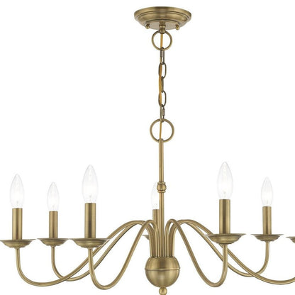 Antiqued Brass Seven Light Metal Dimmable Chandelier With Shades HomeRoots