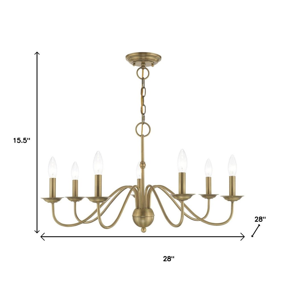 Antiqued Brass Seven Light Metal Dimmable Chandelier With Shades HomeRoots