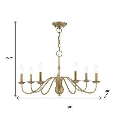 Antiqued Brass Seven Light Metal Dimmable Chandelier With Shades HomeRoots