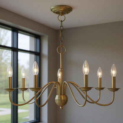 Antiqued Brass Seven Light Metal Dimmable Chandelier With Shades HomeRoots
