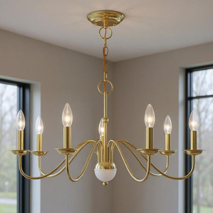 Brass Seven Light Metal Dimmable Chandelier With Shades HomeRoots