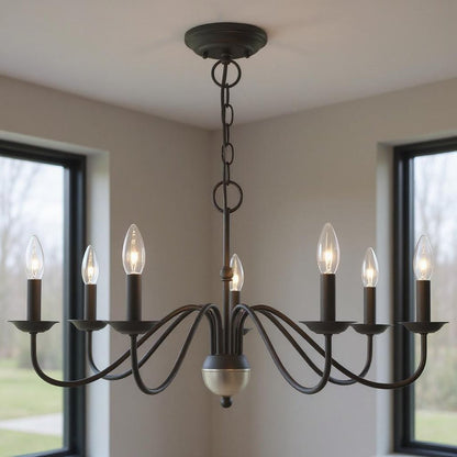Black Seven Light Metal Dimmable Chandelier With Shades HomeRoots
