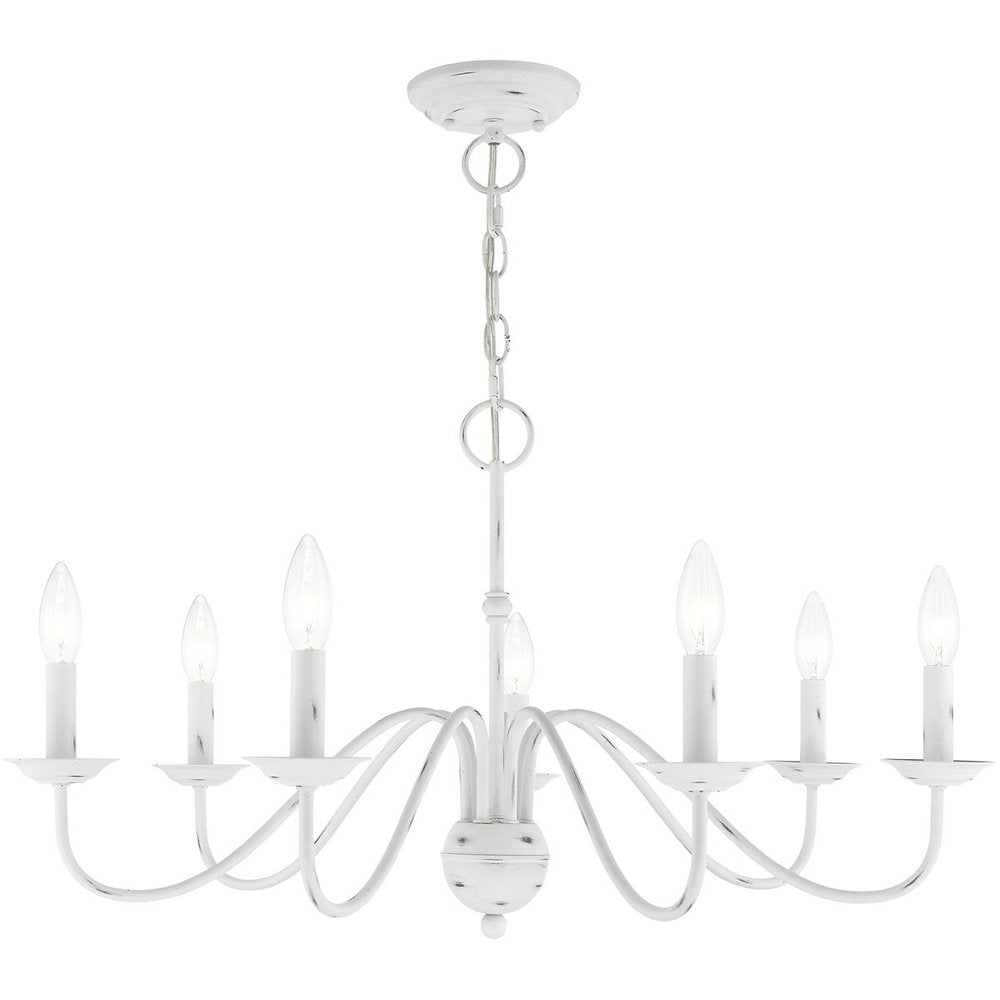 Antiqued White Seven Light Metal Dimmable Chandelier With Shades HomeRoots
