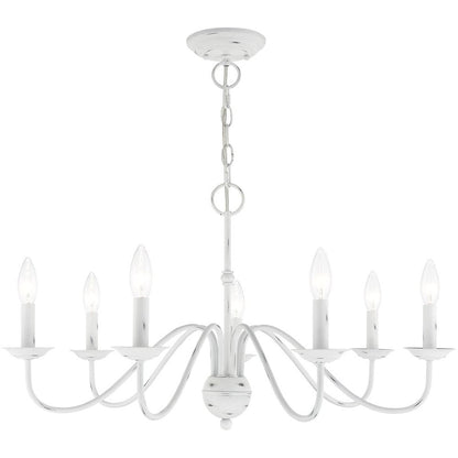 Antiqued White Seven Light Metal Dimmable Chandelier With Shades HomeRoots
