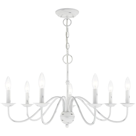 Antiqued White Seven Light Metal Dimmable Chandelier With Shades HomeRoots