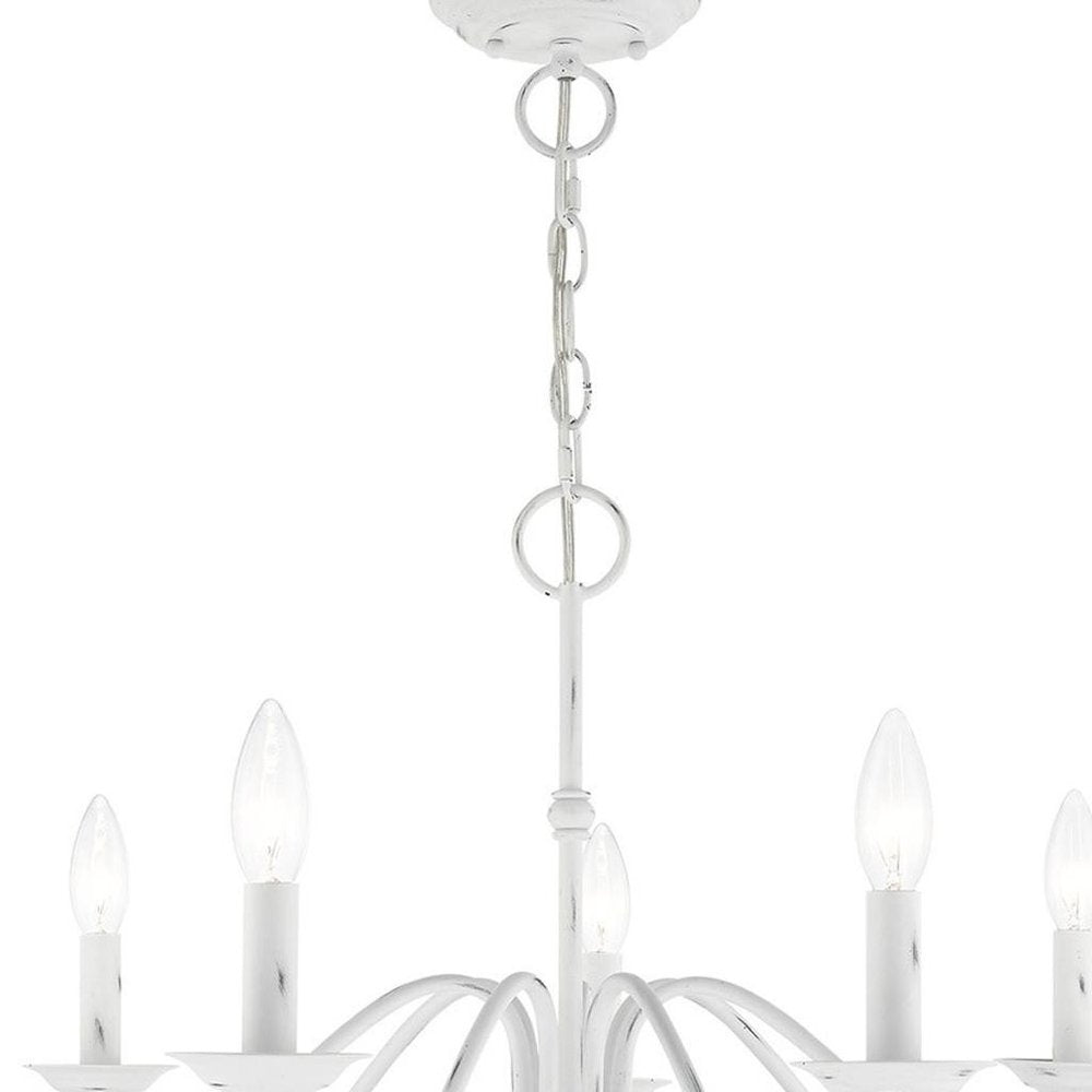Antiqued White Seven Light Metal Dimmable Chandelier With Shades HomeRoots