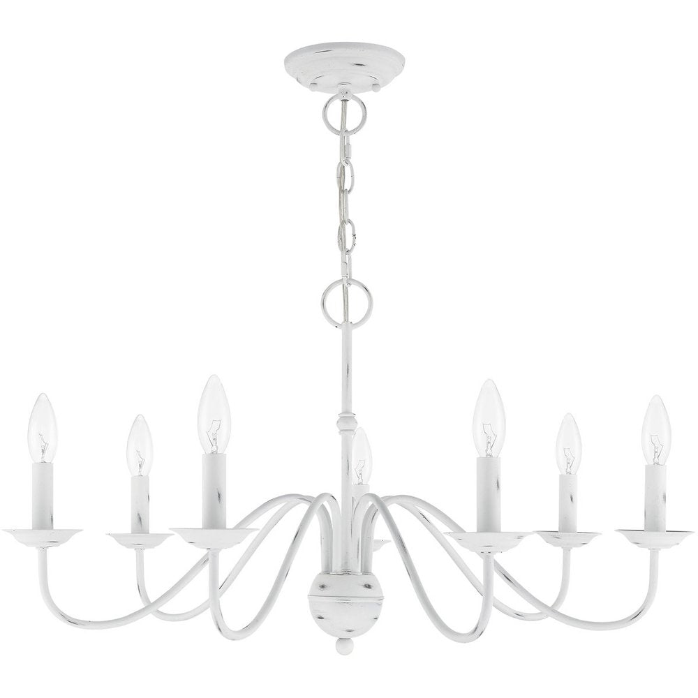 Antiqued White Seven Light Metal Dimmable Chandelier With Shades HomeRoots
