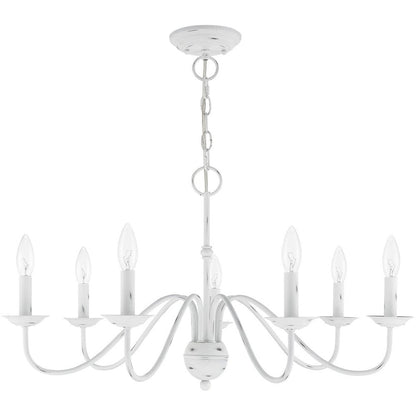 Antiqued White Seven Light Metal Dimmable Chandelier With Shades HomeRoots