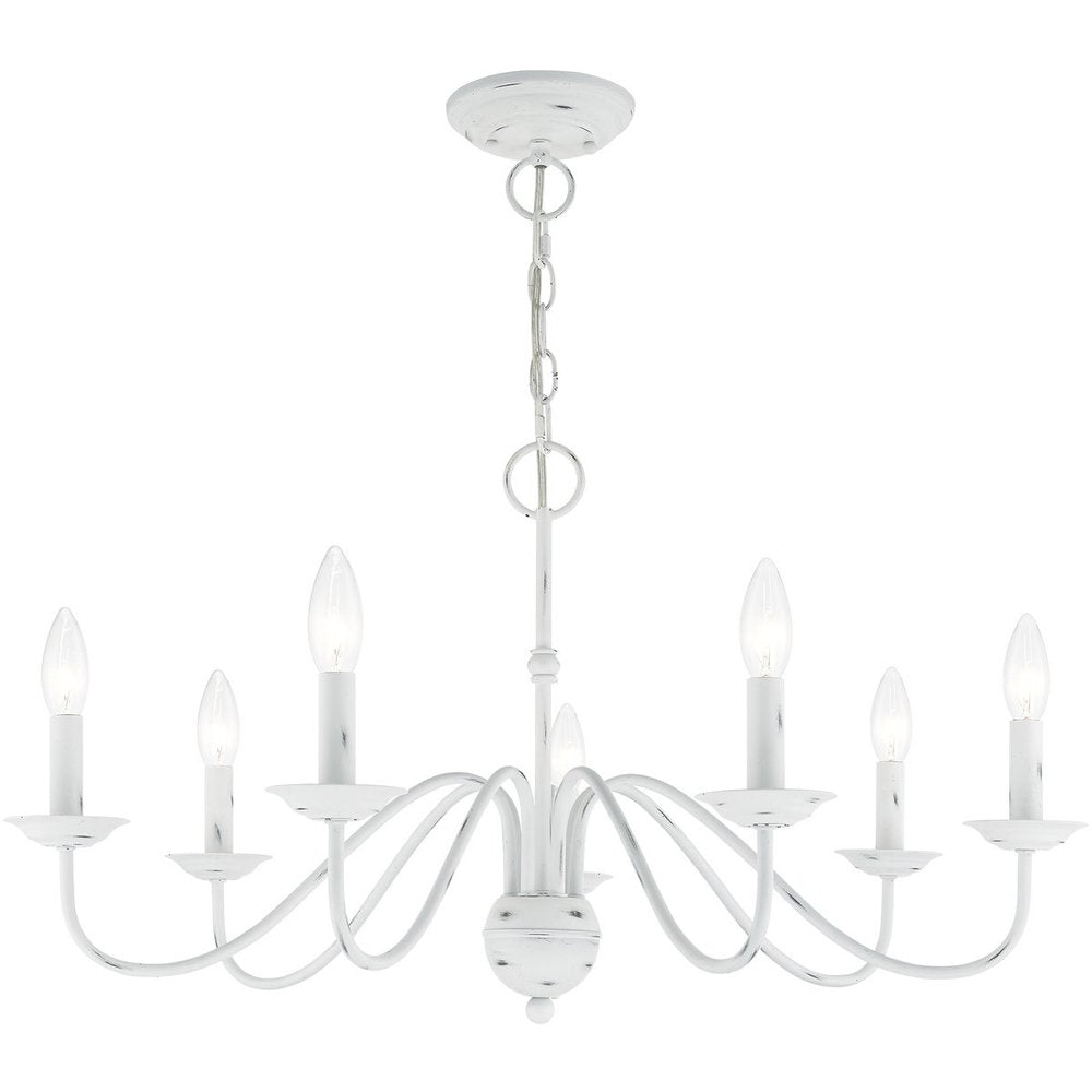 Antiqued White Seven Light Metal Dimmable Chandelier With Shades HomeRoots