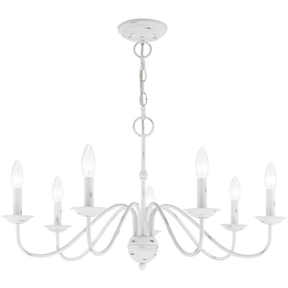 Antiqued White Seven Light Metal Dimmable Chandelier With Shades HomeRoots