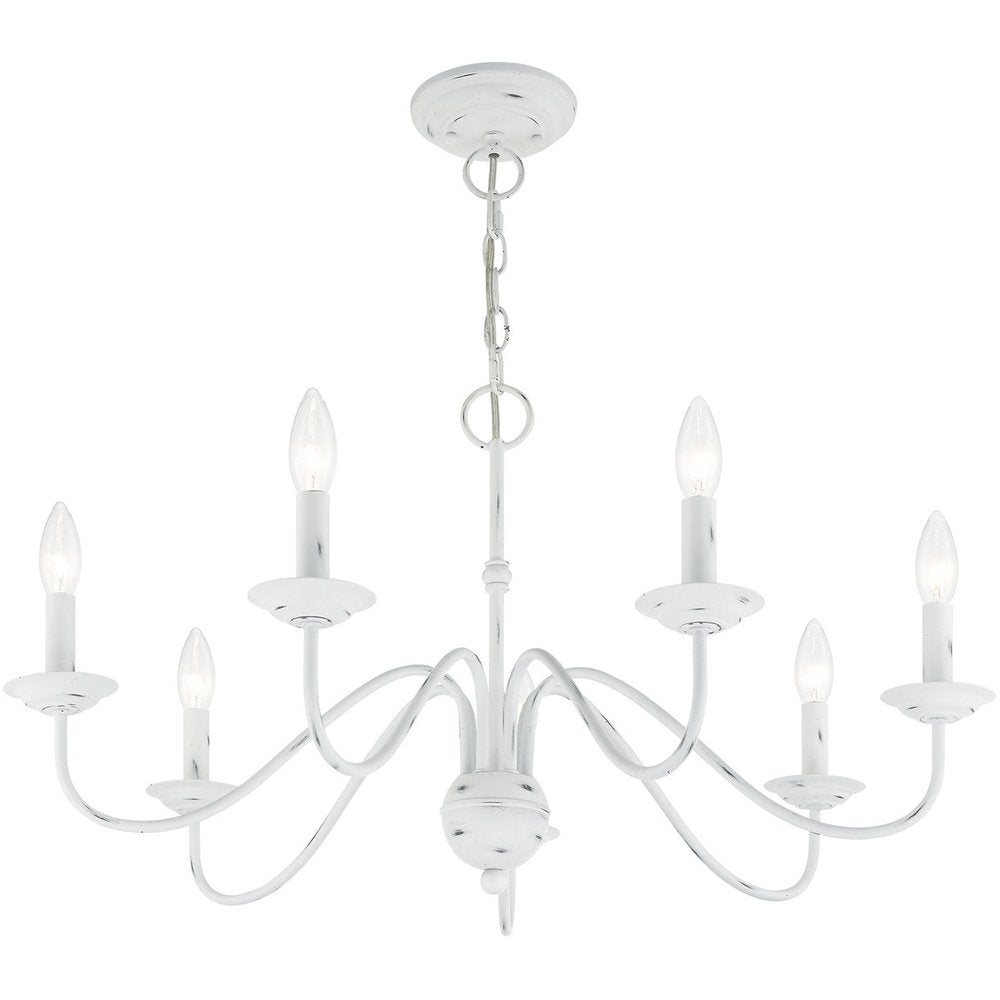 Antiqued White Seven Light Metal Dimmable Chandelier With Shades HomeRoots
