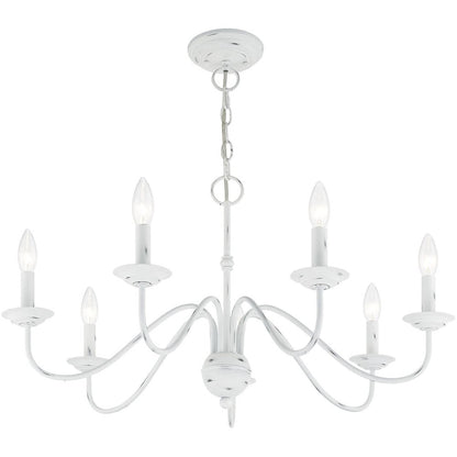 Antiqued White Seven Light Metal Dimmable Chandelier With Shades HomeRoots