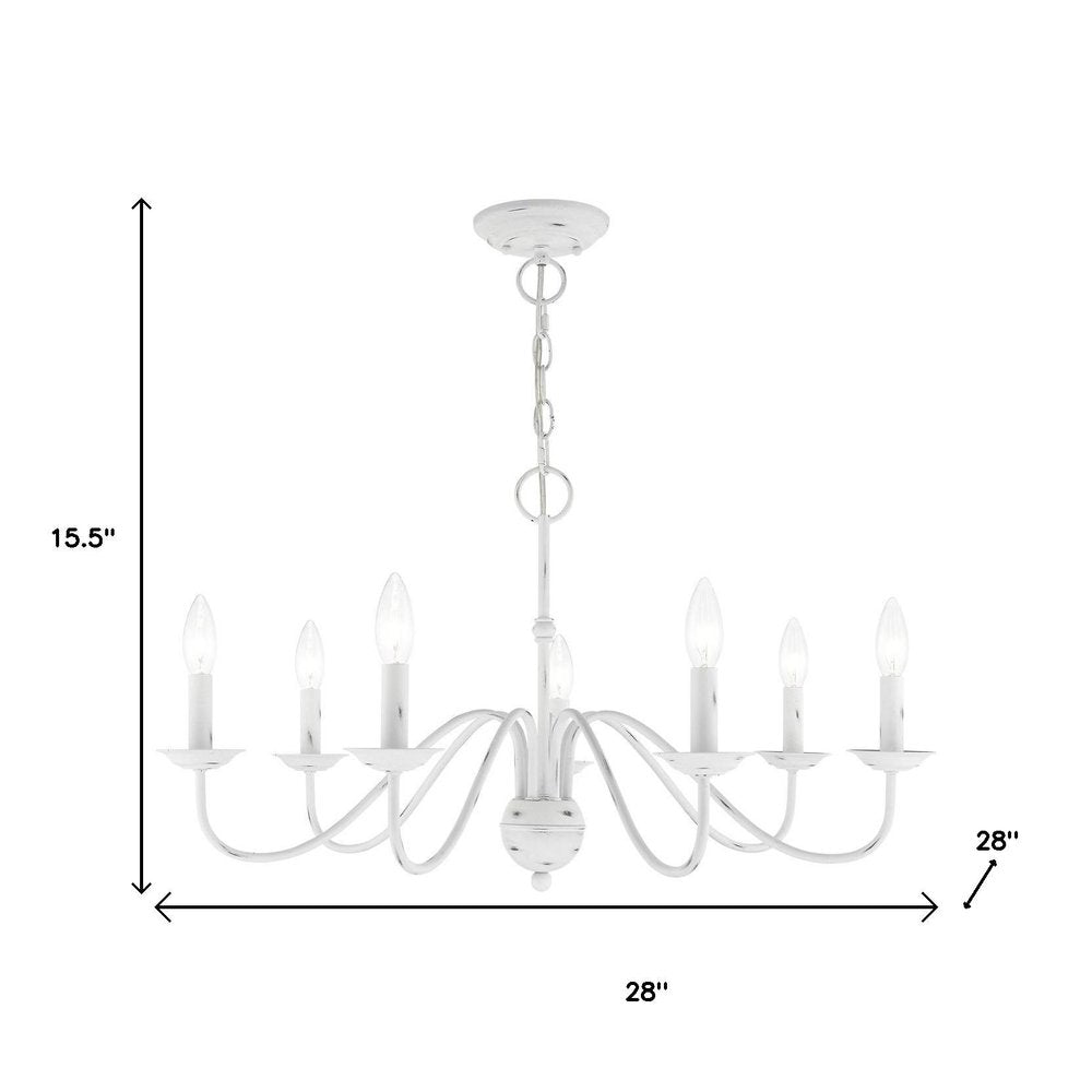 Antiqued White Seven Light Metal Dimmable Chandelier With Shades HomeRoots