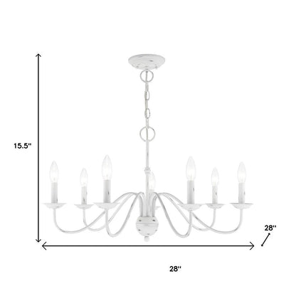 Antiqued White Seven Light Metal Dimmable Chandelier With Shades HomeRoots
