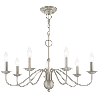 Nickel Seven Light Metal Dimmable Chandelier With Shades HomeRoots