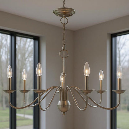 Nickel Seven Light Metal Dimmable Chandelier With Shades HomeRoots