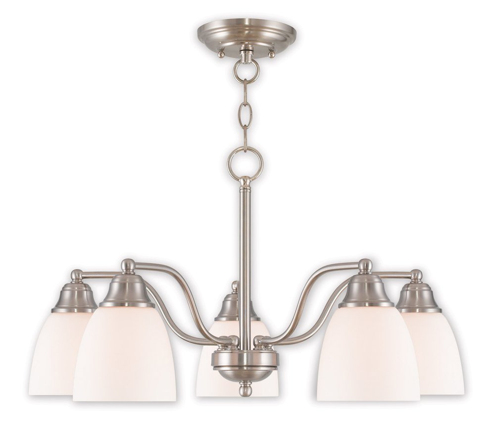 Nickel Five Light Metal Dimmable Chandelier With Shades HomeRoots