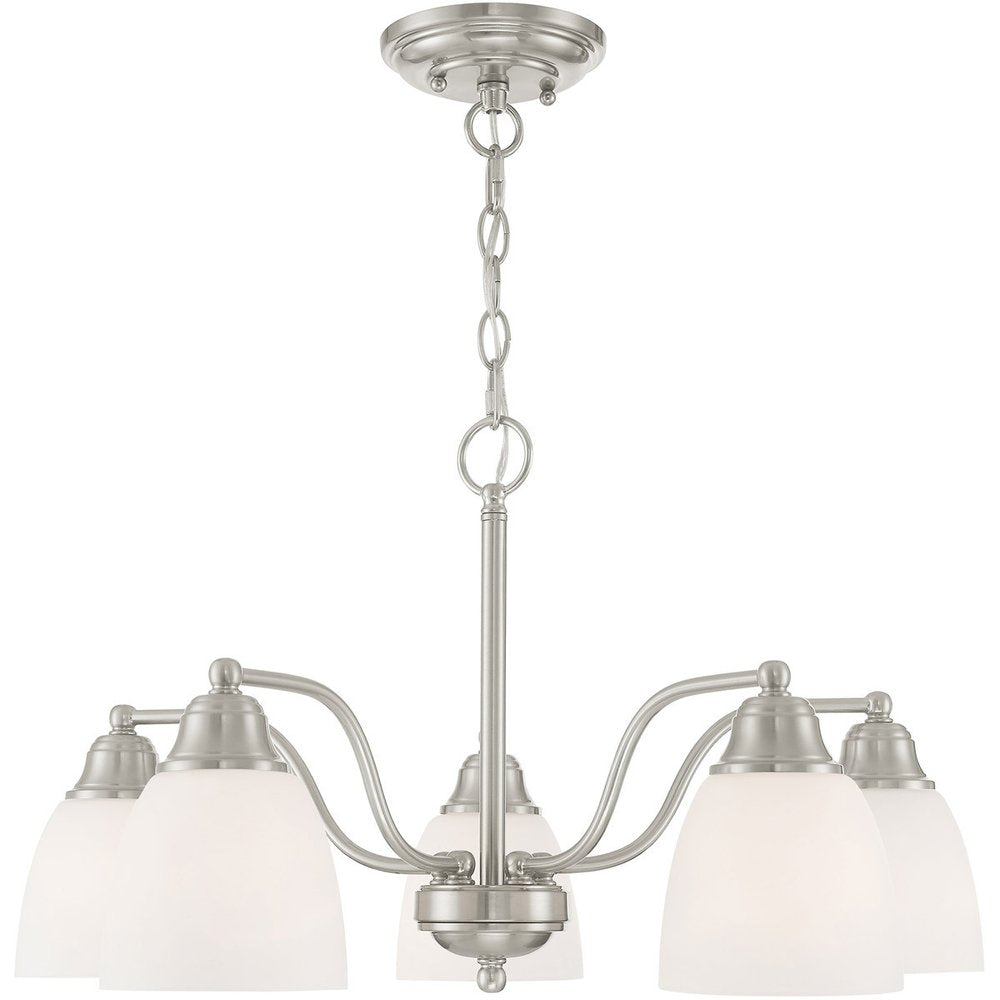 Nickel Five Light Metal Dimmable Chandelier With Shades HomeRoots