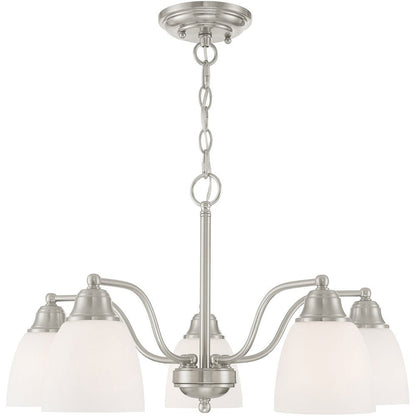 Nickel Five Light Metal Dimmable Chandelier With Shades HomeRoots