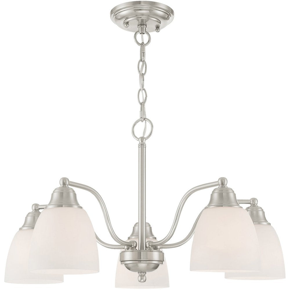 Nickel Five Light Metal Dimmable Chandelier With Shades HomeRoots
