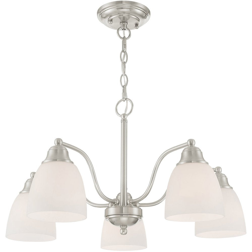 Nickel Five Light Metal Dimmable Chandelier With Shades HomeRoots