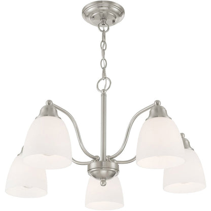 Nickel Five Light Metal Dimmable Chandelier With Shades HomeRoots