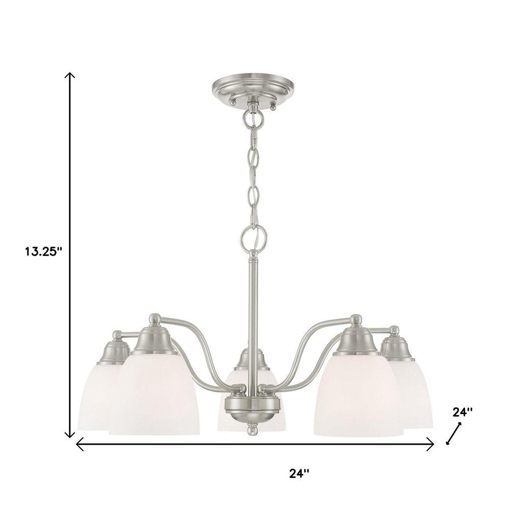 Nickel Five Light Metal Dimmable Chandelier With Shades HomeRoots