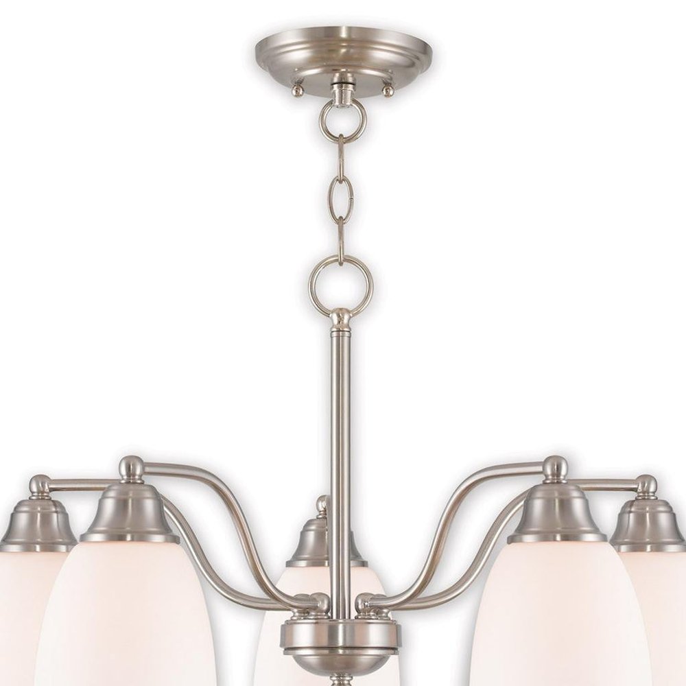 Nickel Five Light Metal Dimmable Chandelier With Shades HomeRoots