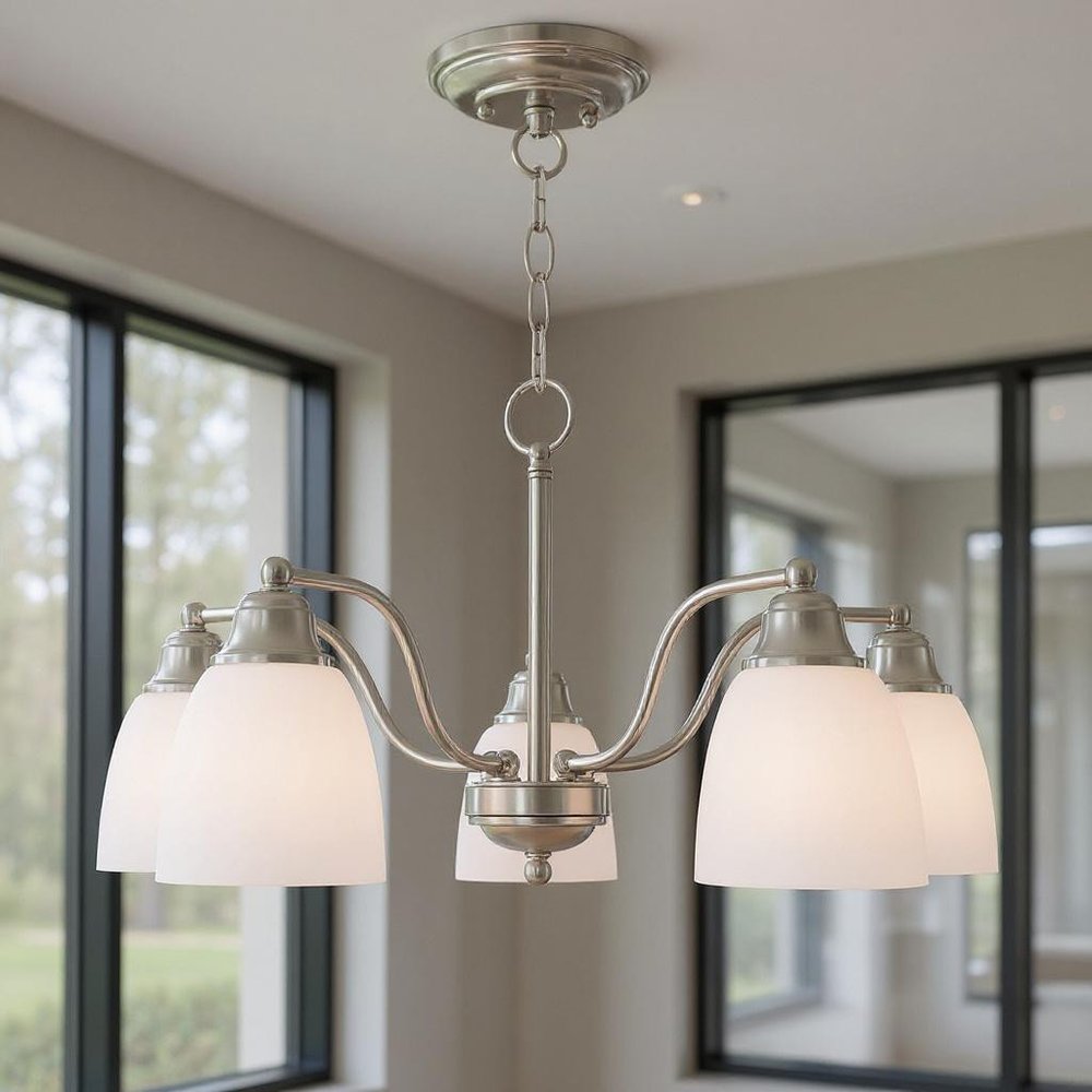 Nickel Five Light Metal Dimmable Chandelier With Shades HomeRoots