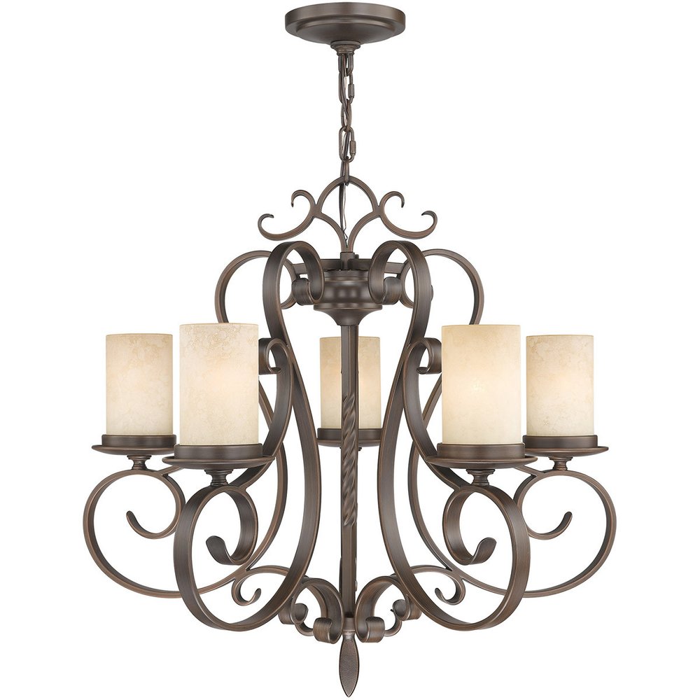 Bronze Five Light Metal Dimmable Chandelier With Shades HomeRoots