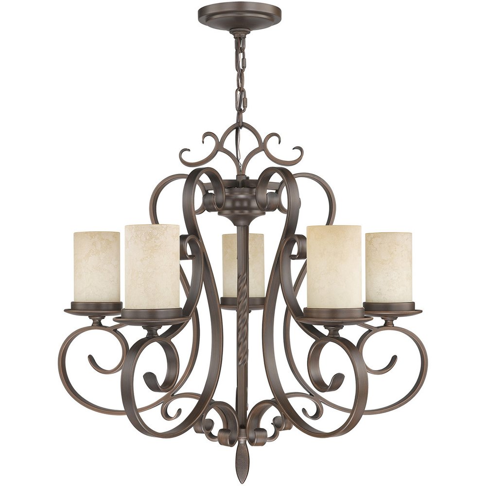 Bronze Five Light Metal Dimmable Chandelier With Shades HomeRoots