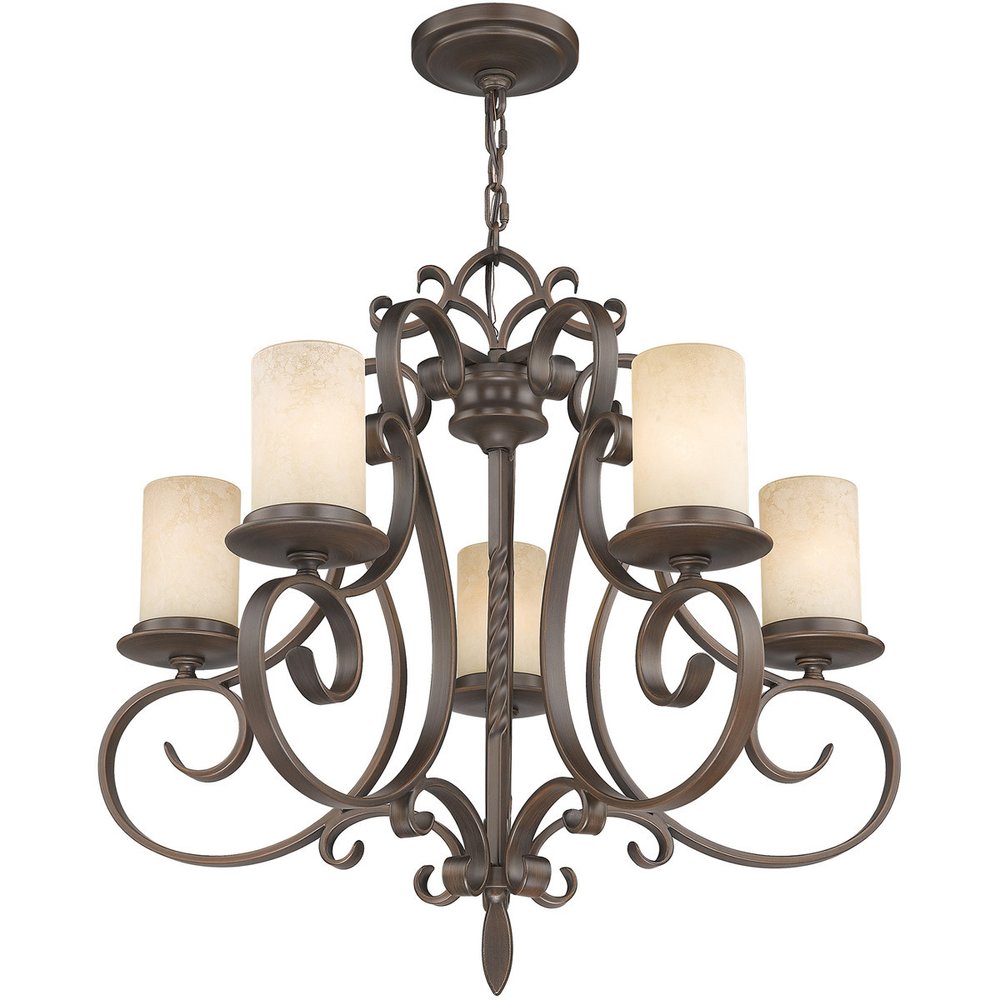 Bronze Five Light Metal Dimmable Chandelier With Shades HomeRoots