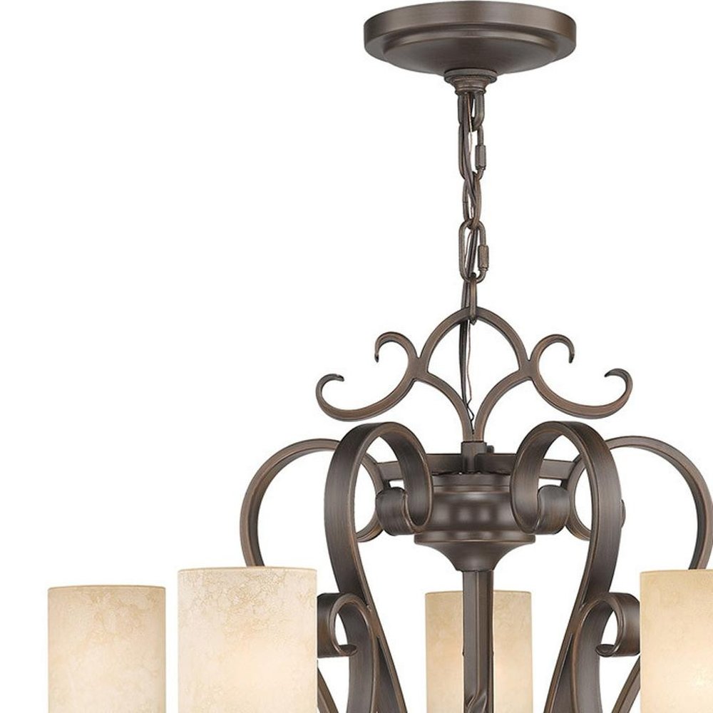 Bronze Five Light Metal Dimmable Chandelier With Shades HomeRoots