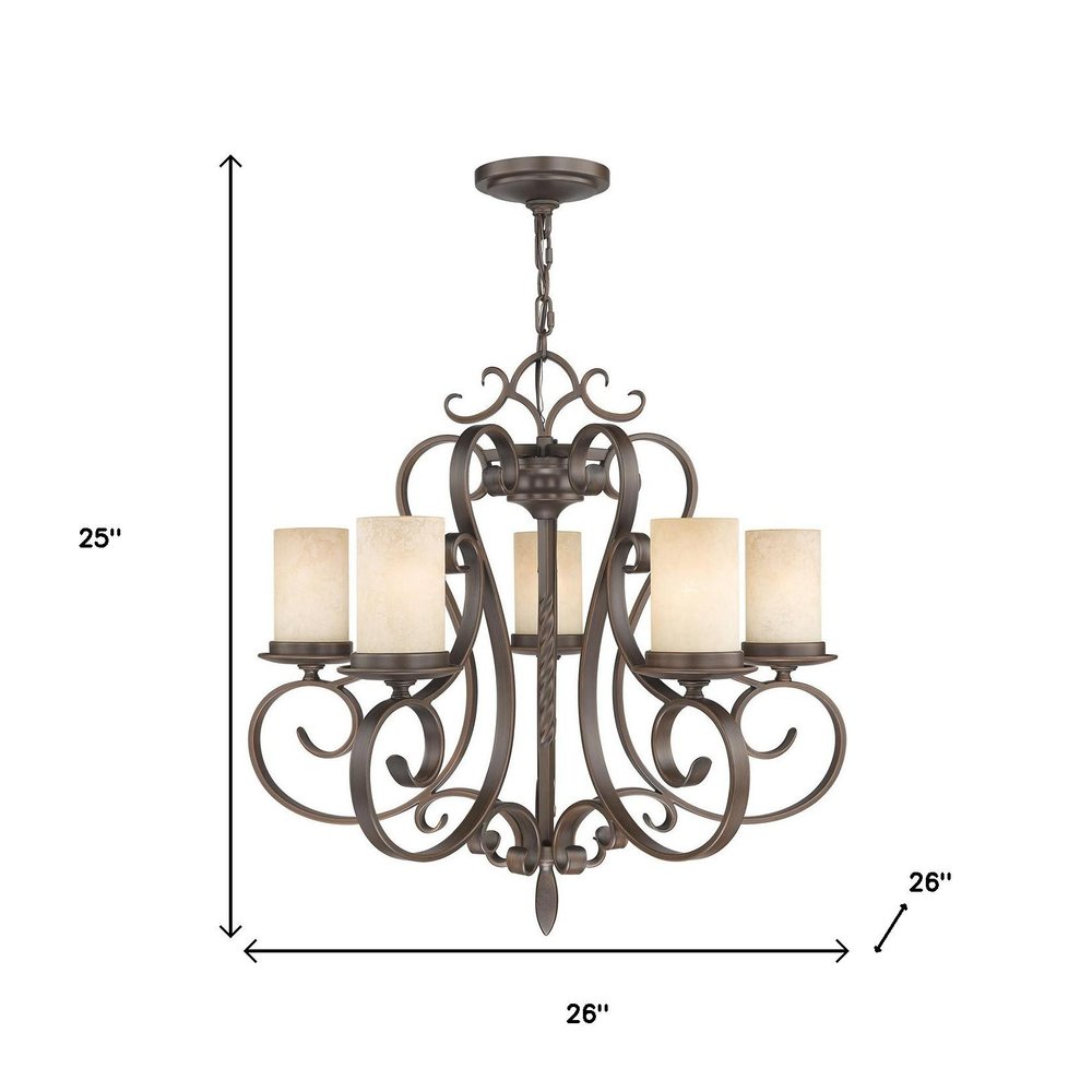 Bronze Five Light Metal Dimmable Chandelier With Shades HomeRoots
