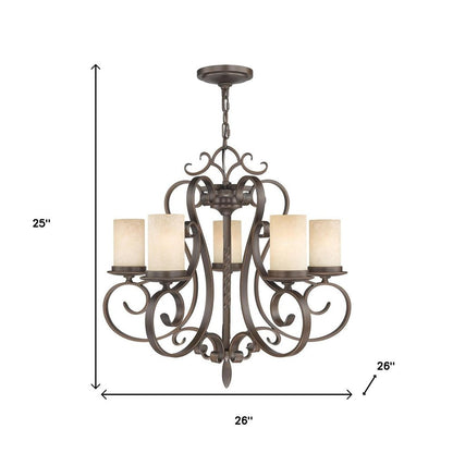 Bronze Five Light Metal Dimmable Chandelier With Shades HomeRoots