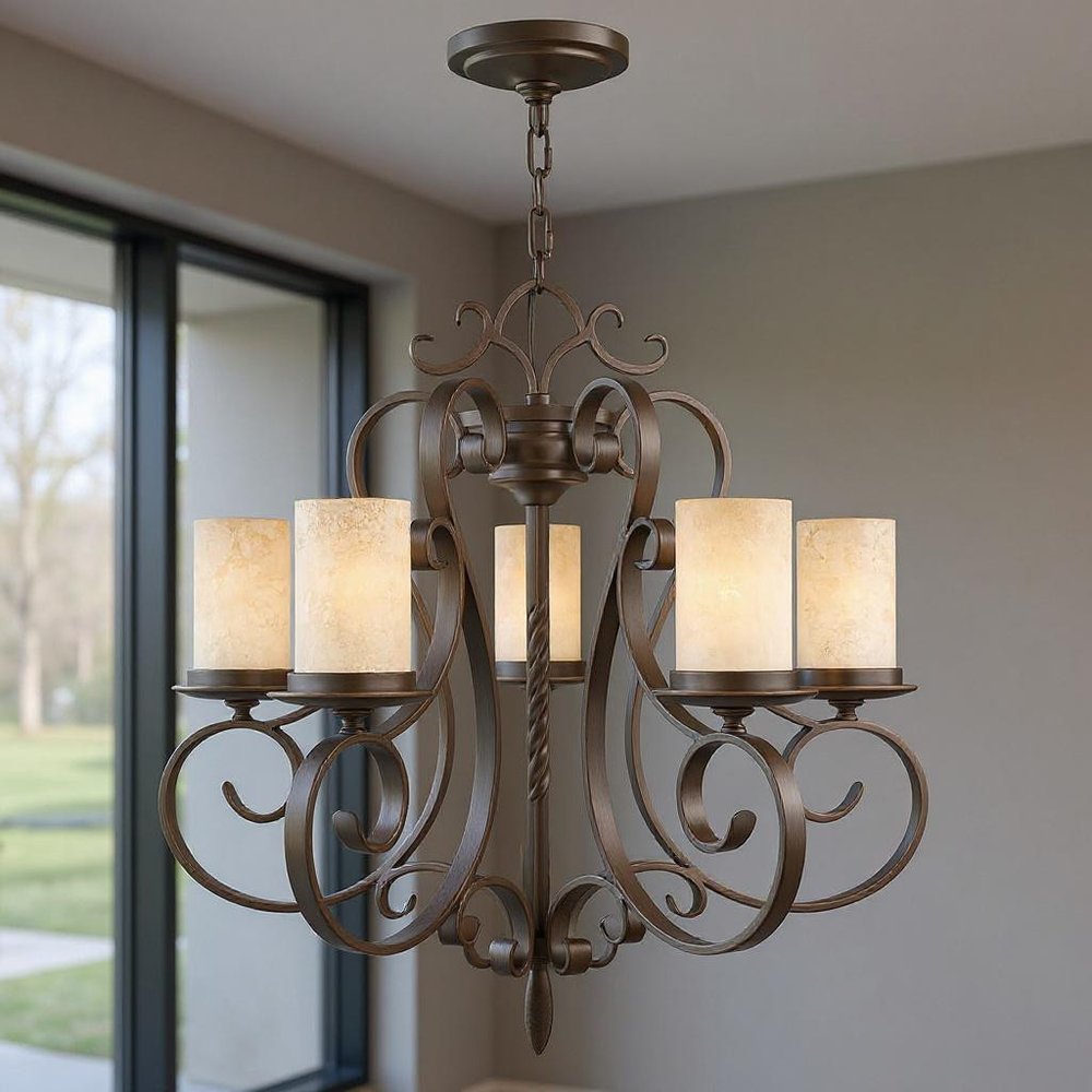 Bronze Five Light Metal Dimmable Chandelier With Shades HomeRoots