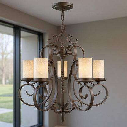 Bronze Five Light Metal Dimmable Chandelier With Shades HomeRoots