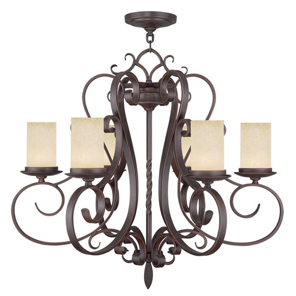 Bronze And Cream Six Light Metal Dimmable Chandelier With Shades HomeRoots
