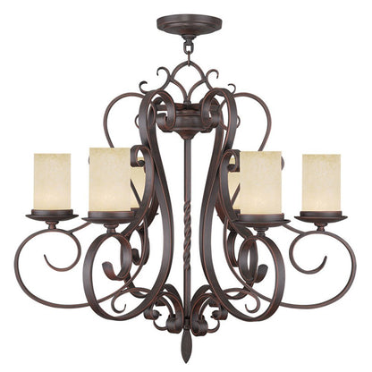 Bronze And Cream Six Light Metal Dimmable Chandelier With Shades HomeRoots