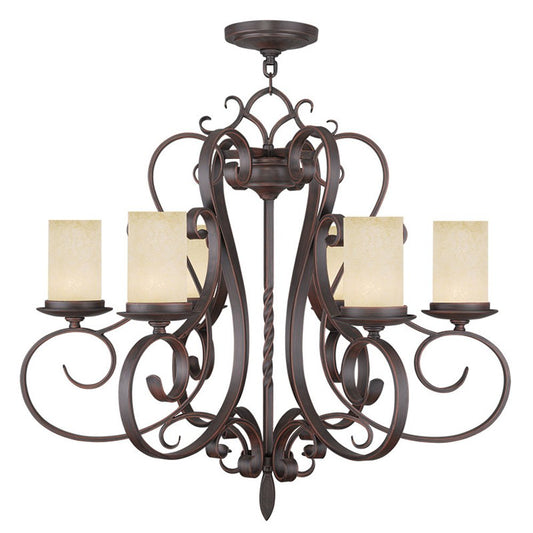 Bronze And Cream Six Light Metal Dimmable Chandelier With Shades HomeRoots