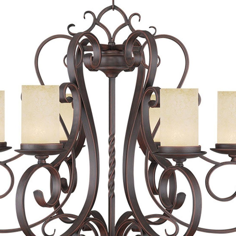 Bronze And Cream Six Light Metal Dimmable Chandelier With Shades HomeRoots
