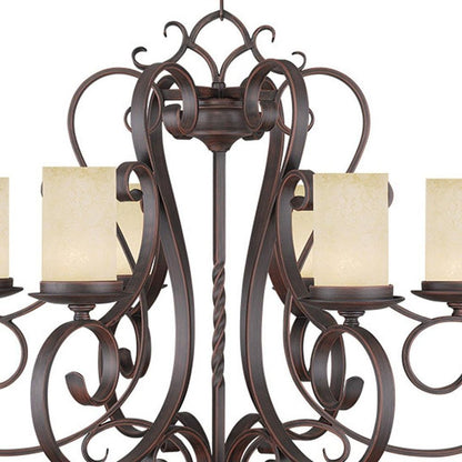 Bronze And Cream Six Light Metal Dimmable Chandelier With Shades HomeRoots