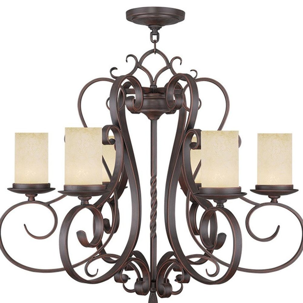 Bronze And Cream Six Light Metal Dimmable Chandelier With Shades HomeRoots