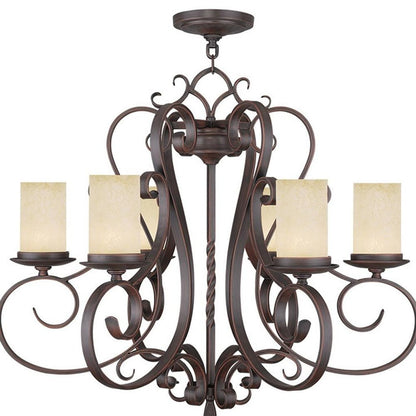 Bronze And Cream Six Light Metal Dimmable Chandelier With Shades HomeRoots