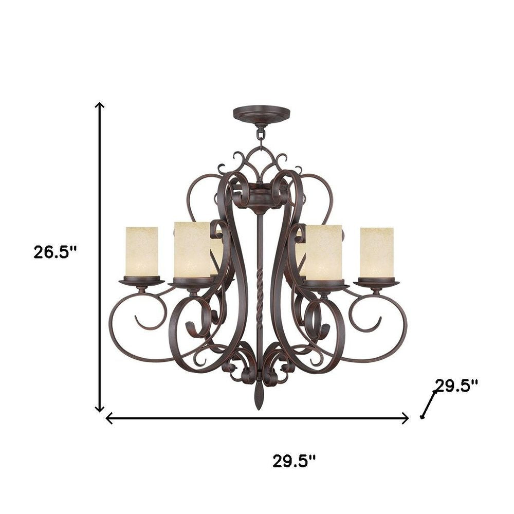 Bronze And Cream Six Light Metal Dimmable Chandelier With Shades HomeRoots