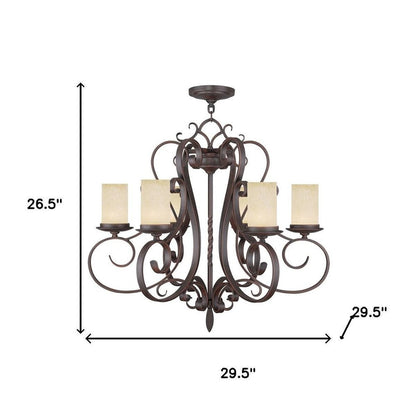 Bronze And Cream Six Light Metal Dimmable Chandelier With Shades HomeRoots
